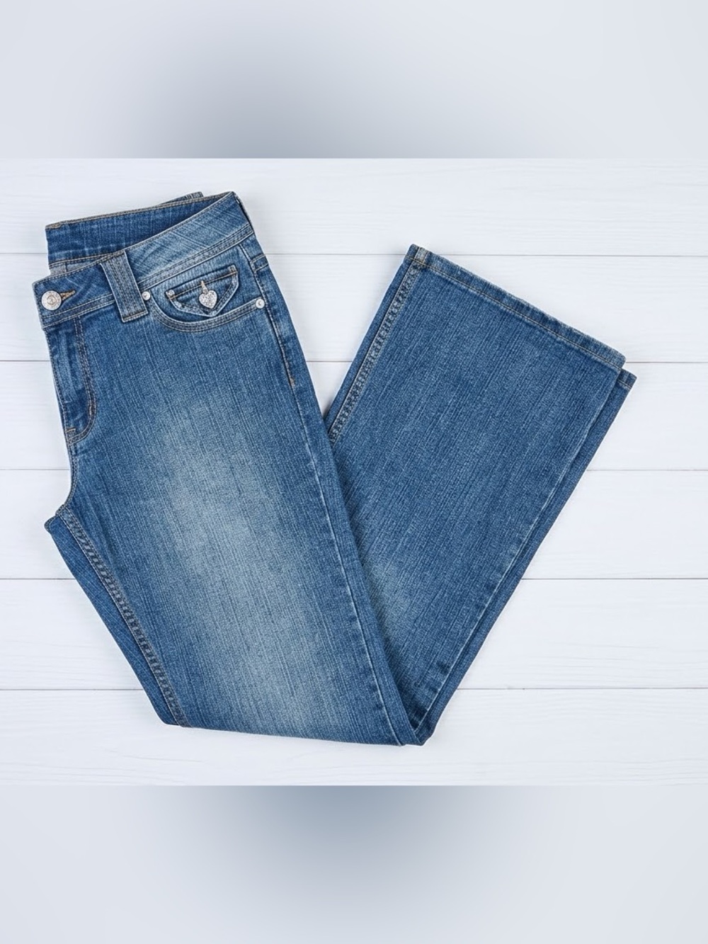 SO Wear It Declare It Y2K Flare Jeans Size 15 Low Mid Rise Blue Faded Bootcut